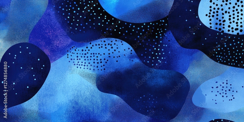 Poster abstract blue shapes with dotted patterns create visual interest