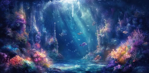 Fototapeta premium Colorful coral reefs thrive in a magical underwater environment