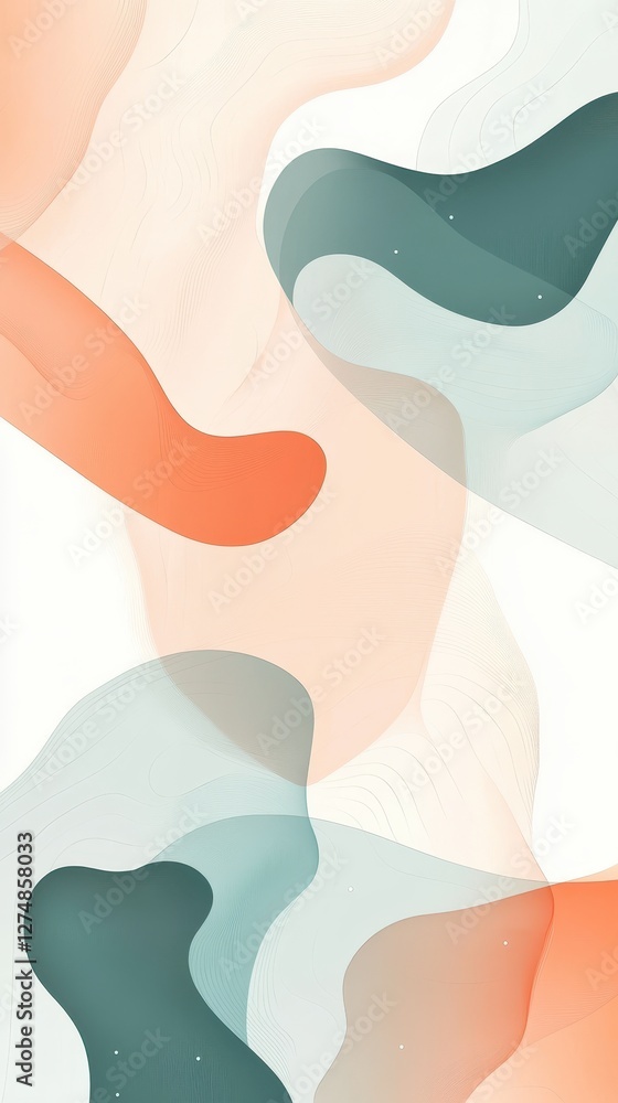Poster abstract fluid forms in teal orange and subtle lines