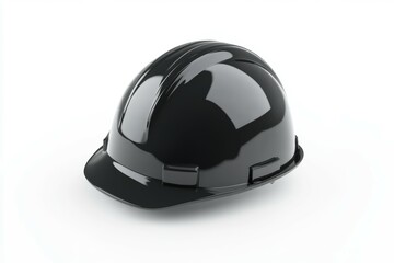 Fototapeta premium Black hard hat with a black band sits on a white background