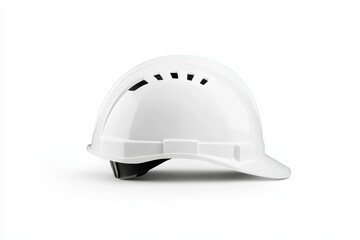 Fototapeta premium White hard hat with a black band sits on a white background