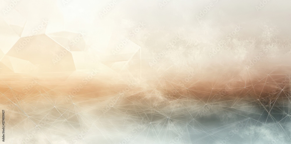 Poster abstract geometric network overlays a soft cloudscape background image