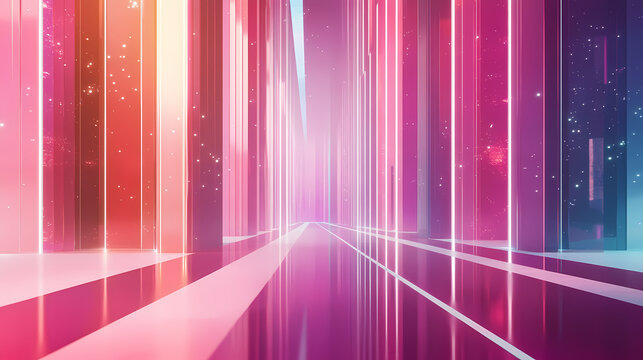 Futuristic architectural corridors with parallel lines of glowing luminous lights creating a sense of depth dimension and visual interest the sleek. Glowing Parallel Dimensions. Illustration