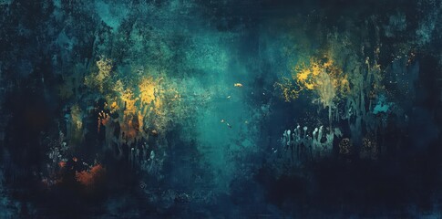 Abstract painting of an ethereal underwater scene with golden light