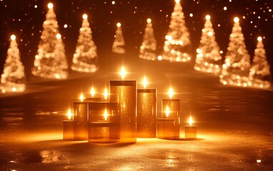Golden Candles Festive Scene Christmas Background