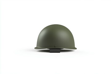 Green helmet with a black strap sits on a white background