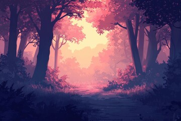 Fototapeta premium An atmospheric rendering of a forest path at dawn