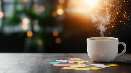 Obraz premium Cozy Coffee with Creative Sparks at a Digital Nomad Workspace