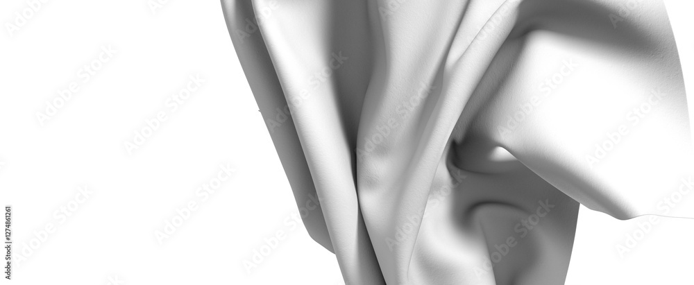 Aufkleber Close-up image of smooth white fabric with a black border, showcasing its texture and soft curves. The fabric drapes elegantly, creating a minimalist and abstract design.