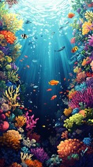 Fototapeta premium Vibrant coral reef ecosystem teeming with diverse marine life
