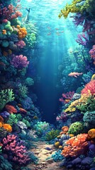 Naklejka premium Vibrant coral reef teeming with life under the sea
