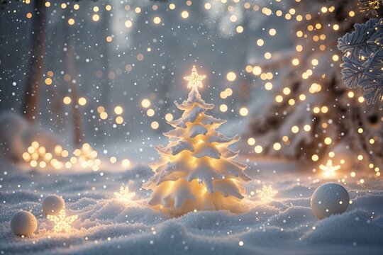 Ethereal Snowy Celebration Canvas Art with Twinkling Glow and Soft Light