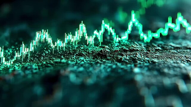 Abstract Stock Market Chart,  Vibrant Green Data Visualization on Dark Background