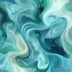 An abstract swirling painting featuring shades of teal and blue