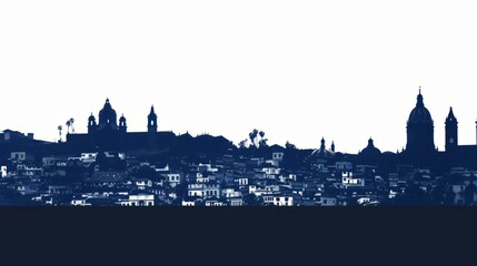 Fototapeta premium Quito historic center skyline silhouette with colonial architecture and church domes, Ecuador cityscape graphic