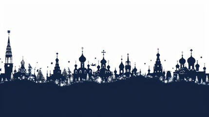 Naklejka premium Silhouette of Irkutsk skyline in navy blue with decorative elements and winter theme for commercial use