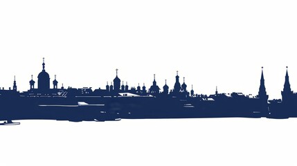 Fototapeta premium Silhouette of Nizhny Novgorod skyline featuring iconic historic architecture on white background
