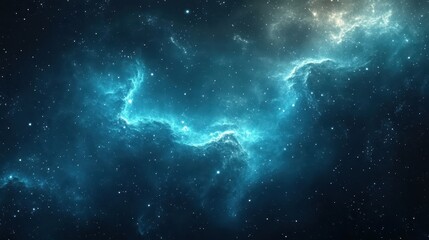 Naklejka premium A radiant teal nebula glows against a dark starry backdrop