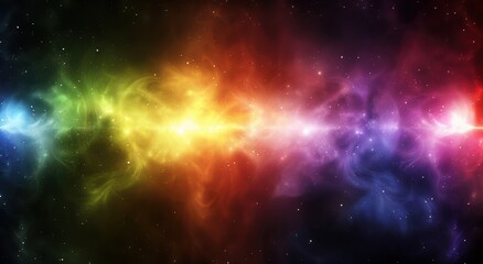 Fototapeta premium A vibrant, colorful cosmic scene showcasing swirling nebulae in a spectrum of hues against a backdrop of stars.