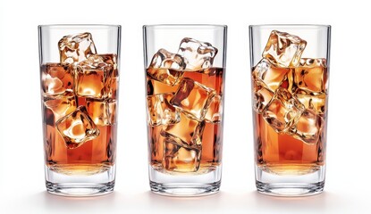 Refreshing Glasses of Ice-Cold Beverage with Clear Ice Cubes