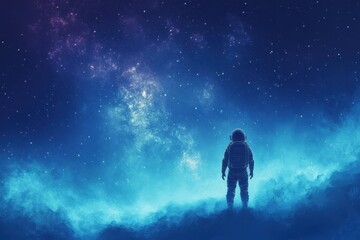 Obraz premium Astronaut stands silhouetted against a breathtaking celestial backdrop in space