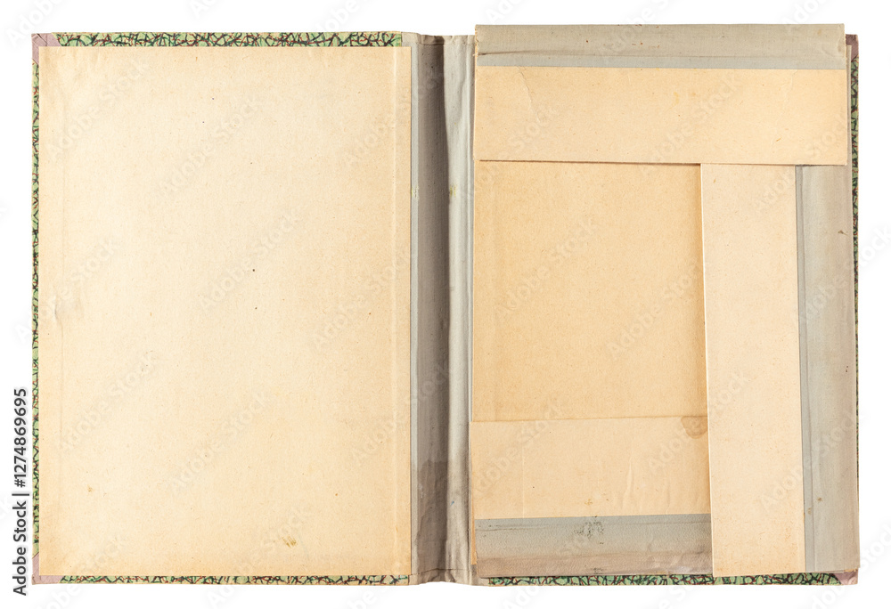 Wall mural old retro open paper folder top view isolated