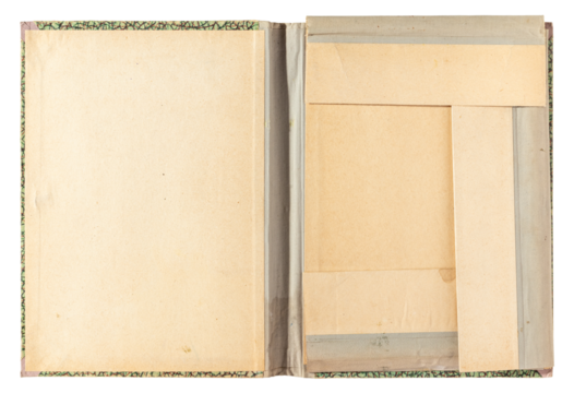 Old retro open paper folder top view isolated