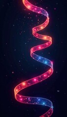 Obraz premium Swirl ribbons with stars on black background, dark, holiday, winter