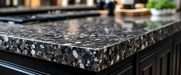 Obraz premium Closeup View Of Black And White Granite Kitchen Countertop