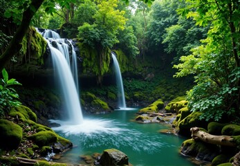 Fototapeta premium Rainforest Waterfall and Pool Scenery