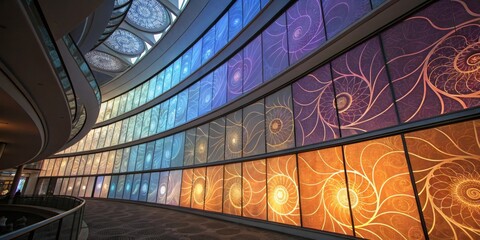 Fototapeta premium Colorful abstract light display in modern building during the evening hours