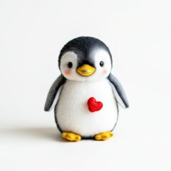 Fototapeta premium Cute penguin plush toy with a red heart on its belly