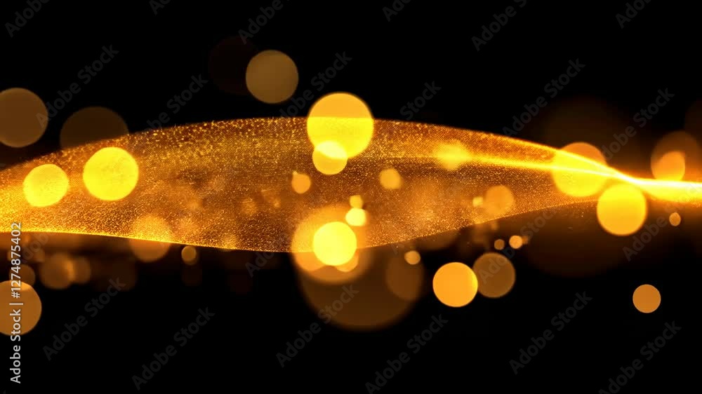 Aufkleber golden light particles create an enchanting wave effect in a dark background