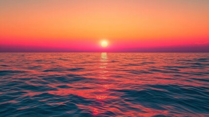 Fototapeta premium Serene Sunset Over Calm Ocean Waves with Vibrant Colors Reflecting on Water Surface