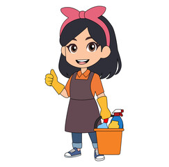 Cartoon Female Cleaning Service Vectors Illustration