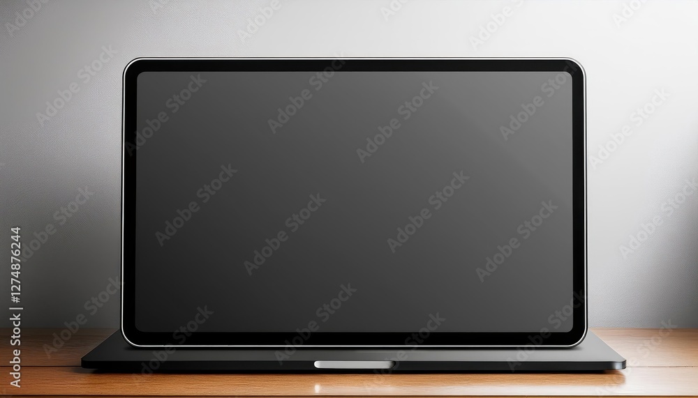 Poster striking horizontal mockup of a black tablet computer front view at twilight, showcasing modern eleg
