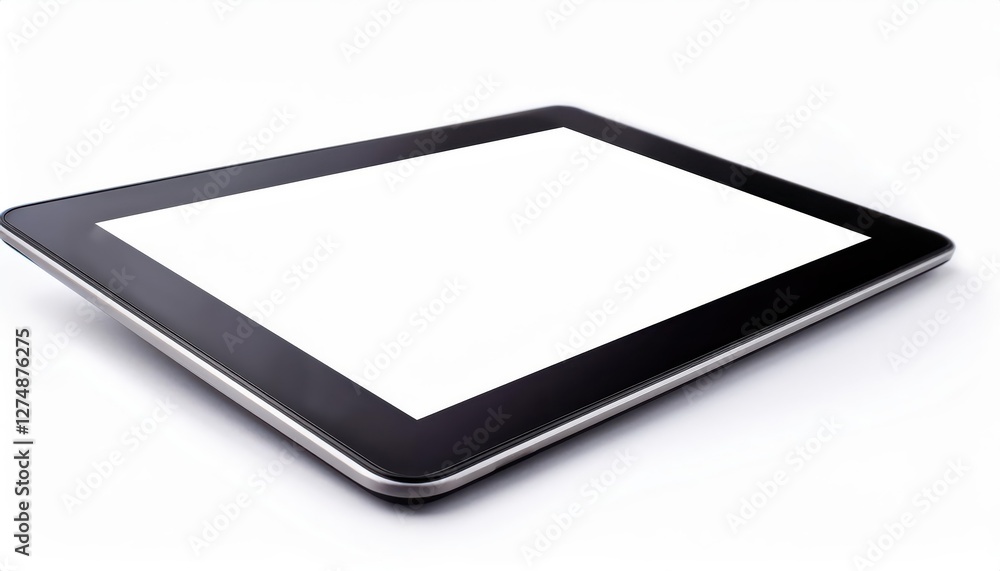 Poster isolated black tablet computer with blank screen on white background a minimalist, futuristic vignet