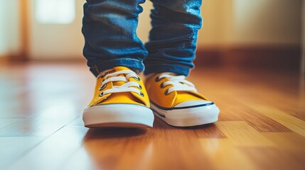 A child's shoe being twisted slightly to showcase its softness and pliability