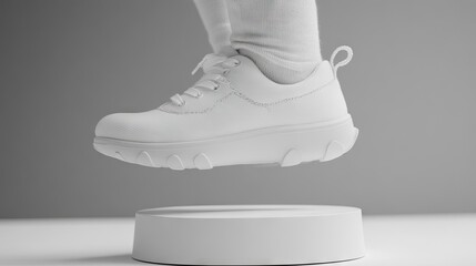 A child's shoe being twisted slightly to showcase its softness and pliability