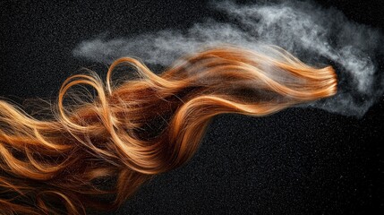 Naklejka premium A curling wand hovering over hair with a protective mist cloud in the air