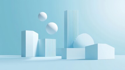 Composition of geometric shapes in a light blue color scheme