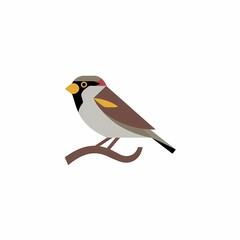 Fototapeta premium Minimalist Sparrow Bird Logo on Curved Branch
