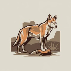 Obraz premium Wild Dingo Emblem in Desert Landscape