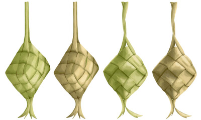 Watercolor ketupat vector art collection set with two different tone color. Illustration of ramadan or eid mubarak food.