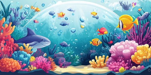 Colorful coral reef teeming with diverse fish and marine life