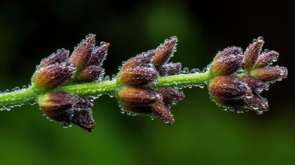 Close-up of Lavender Buds with Raindrops Against a Soft Green Background