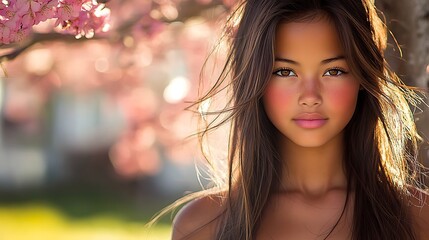 Fototapeta premium Girl blossoms spring portrait