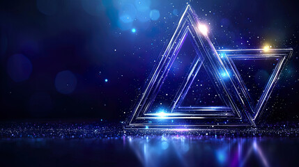 3D geometric abstract background with glowing light effects and overlapping triangular and hexagonal shapes in shades of blue and green.
