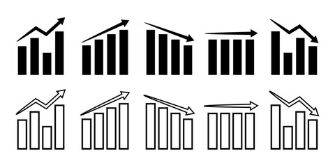 Growing graph set. Growth success arrow icon. Growing graph icon set. Growth chart icon. Growing bar graph.