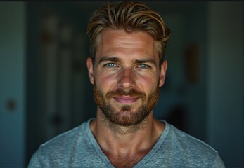 Portrait of Man with Blond Hair and Blue Eyes